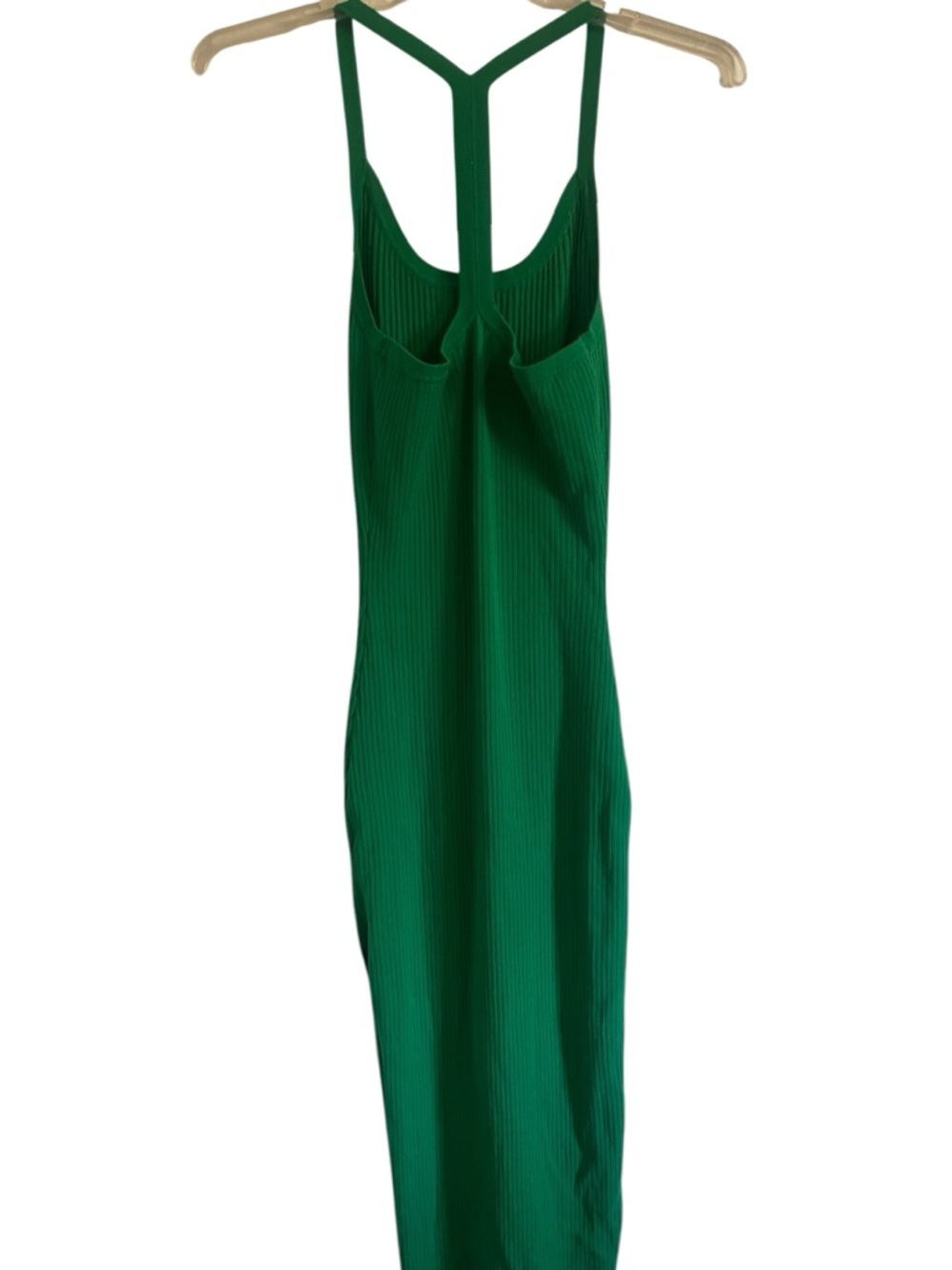 Meshki Green Ribbed Knit Maxi Dress Racerback Side Slit Bodycon Size Medium - Picture 3 of 10